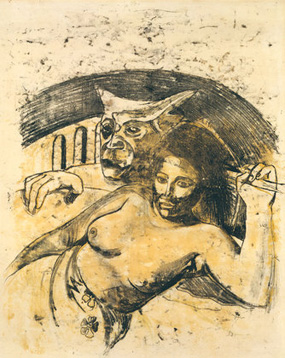 Paul Gauguin's Tahitian Woman with Evil Spirit (private collection, c. 1900)