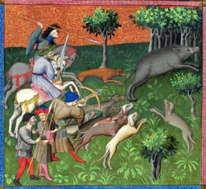 Le Livre de la Chasse, Slaying the Boar (Morgan Library, c. 1407)