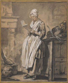 Jean-Baptiste Greuze's Kitchen Cook, Reading (Eveillard collection/Morgan Library, 1759)